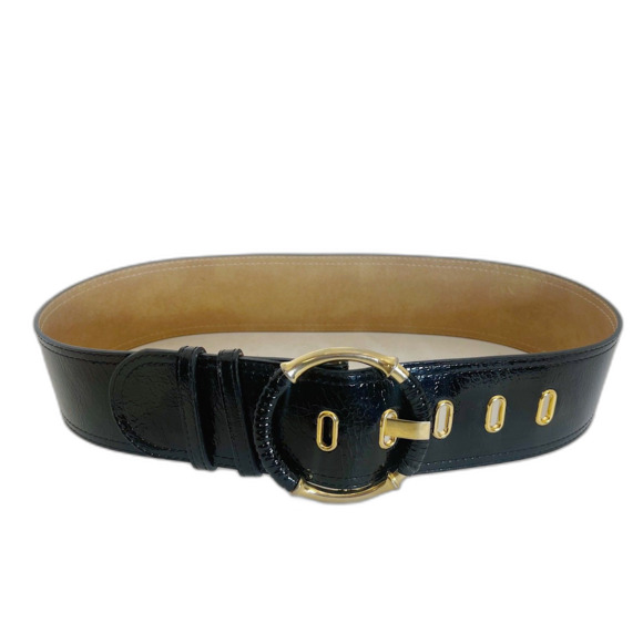 y2k Vintage Black Patent Leather Chunky Waist Belt Dress Belt Size 32 Boho - Picture 1 of 5